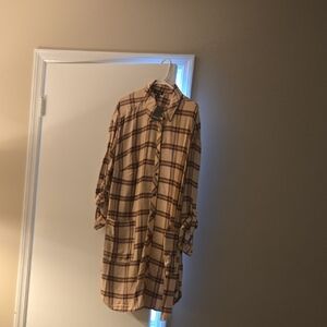Torrid Beige and Brown Plaid Button Down Shirt